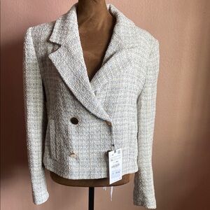 ZARA Women's Tweed Double-Breasted Jacket